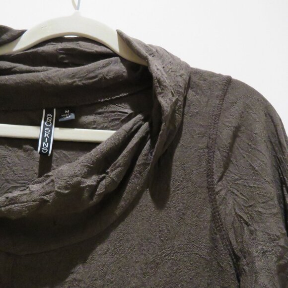 SNOSKINS Cowl Neck Crinkle Lagenlook Art To Wear Tunic Top in Chocolate Brown - Picture 6 of 14